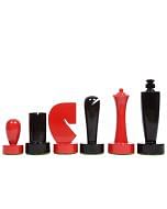 Berliner Series Modern Minimalist Chess Pieces in Red and Black Painted Box Wood - 3.7" King