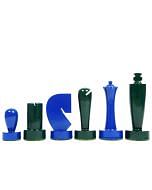 Berliner Series Modern Minimalist Chess Pieces in Blue and Green Painted Box Wood - 3.7" King