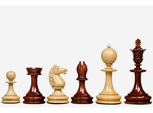 Reproduced 3.5" King Size William Hamlett Wooden Chess Pieces in Bud Rosewood/ Boxwood