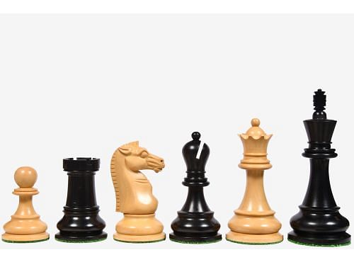 The British Chess Company (BCC) Reproduced Staunton Double Collared Chess Pieces in Ebony & Boxwood - 4.2" King