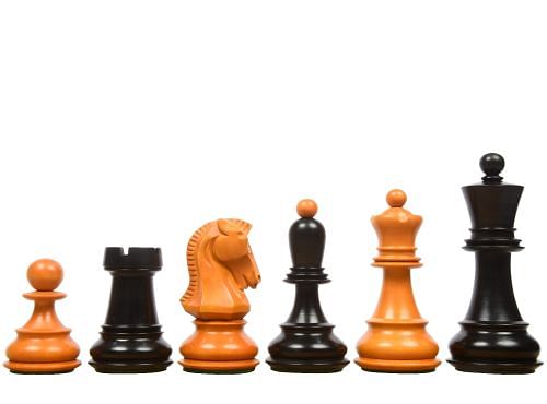 1950 Reproduced Dubrovnik Bobby Fischer Chessmen Version 3.0 in Ebonized & Antiqued boxwood - 3.7" King