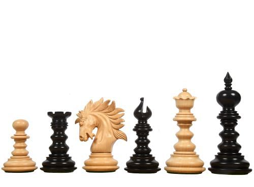 The St. Petersburg Luxury Artisan Series Chess Pieces in Ebony / Box Wood - 4.2" King with Storage Box