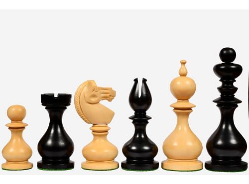 Reproduced Antique Series Dublin Pattern Calvert Chess Pieces in Ebonized & Natural Boxwood - 4.1" King