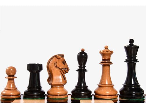 4.25" King Size Reproduced 1950 Dubrovnik Bobby Fischer Weighted Chess Pieces Set in Genuine Ebony Wood / Distressed Antique Wood