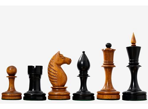 The Repro of Averbakh 1949 Moscow Chess Championship Chess Pieces in Ebonized & Antiqued Boxwood 4.16 inch King 