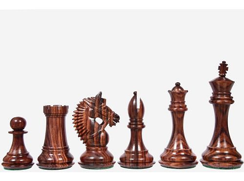 The American Bridle Triple-Weighted Chess Pieces with Extra Queen - Handcrafted in Rosewood & Boxwood 4.2" King