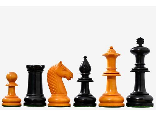 19th Century Antique Austrian Series Chess Pieces in Ebonized Boxwood & Golden Antiqued Boxwood - 4.27" King