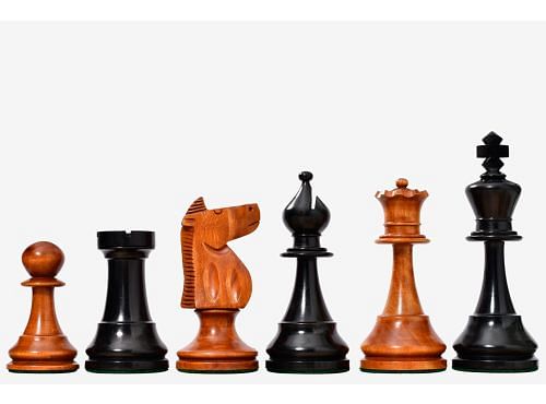 The 1973 Philippines Repro International Tournament Chess Pieces in 4.2 Inch King Ebonized & Distressed Antique 