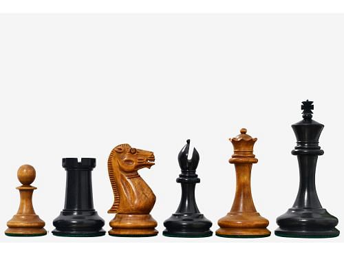 The 1849 Cooke Jaques Staunton Weighted 3.5 inch King Chess Pieces in Ebony wood and Vintage Antique Boxwood
