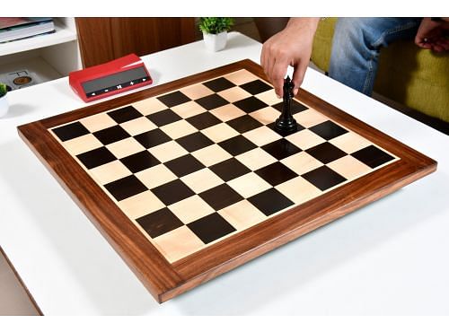 Solid Wooden Indian Chess Board in Genuine Ebony Wood & Maple Wood with Sheesham Wood Border 23" - 60 mm Square