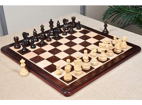 Smokey Staunton Chess Pieces in Rosewood/Boxwood with Board & Box- 3.8" King