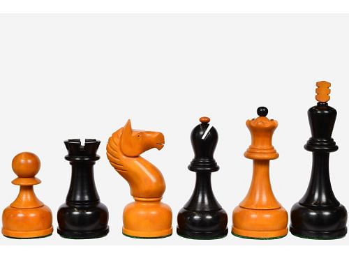 The 1961 Soviet Championship Weighted Wooden Chess Pieces in Ebonized Wood & Antique Box Wood - 4” King