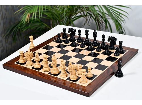Sher-E-Punjab Series Chess Pieces in Ebony Wood/Boxwood - 4.6" King With Board & Box