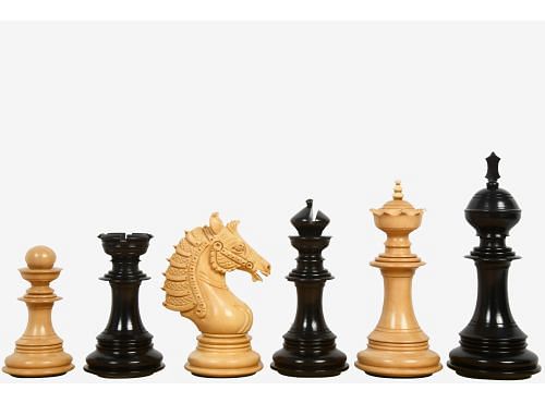 The Sikh Empire Series Triple Weighted Wooden Handmade Chess Pieces in Genuine Ebony Wood and Indian Boxwood - 4.5" King with Extra Queens