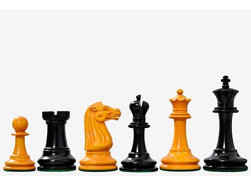Circa 1887 Turner Teich Soviet-Staunton Style Weighted 4" Chess Pieces in Ebony & Golden Antique Boxwood