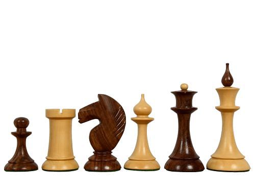 The 1950s Soviet (Russian) Latvian Reproduced Chess Pieces in Sheesham & Natural Boxwood - 4.1" King