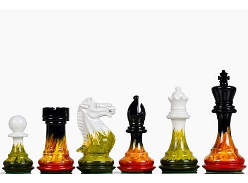 Flame and Frost Painted Staunton Weighted Wooden Chess Pieces - 4.0" King with Extra Queens