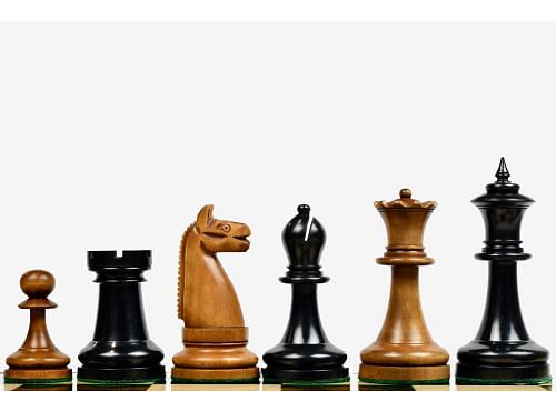 American Chess Company 1904 Reproduction Tournament Chess Set - In Black Ebonized & Antiqued Boxwood 3.8" King