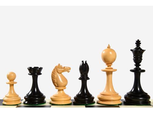 Reproduced 3.5" King Size William Hamlett Wooden Chess Pieces in Ebony wood & Boxwood