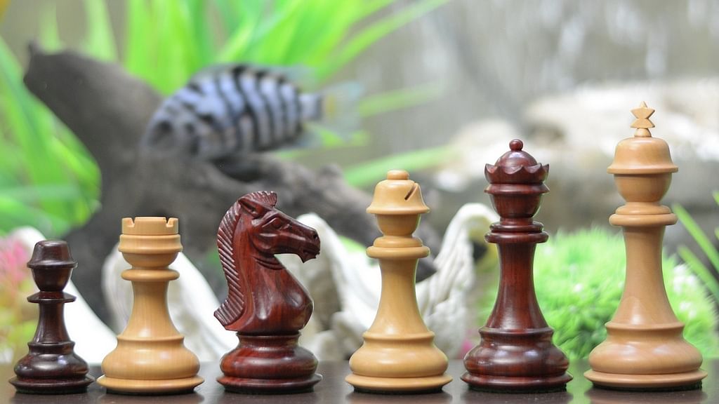 The Squadron Staunton Series Triple Weighted Chess Pieces in Bud Rose & Box Wood - 4.0