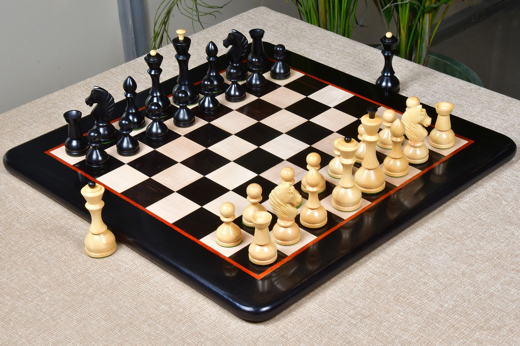 Combo of Reproduced Antique Russian Series Chess Pieces in Ebonized Boxwood & Ebony Wood Board- 4.1